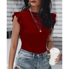 Una modella di abbigliamento all'ingrosso indossa 41986 - Blouse - Claret Red, vendita all'ingrosso turca di Camicetta di Janes