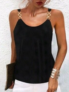 A wholesale clothing model wears JAN10740 - Women's Chain Strap Sleeveless Viscose Blouse - Black, Turkish wholesale Blouse of Janes
