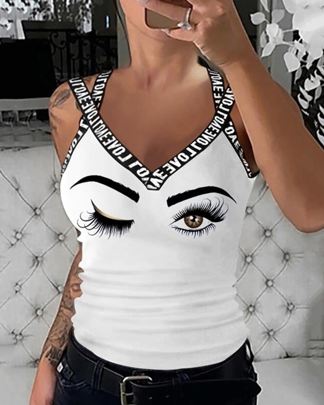 Janes Chemisier En Viscose À Imprimé Yeux Et Rayures Croisées Pour Femmes Blanc Vêtements en gros Décontracté