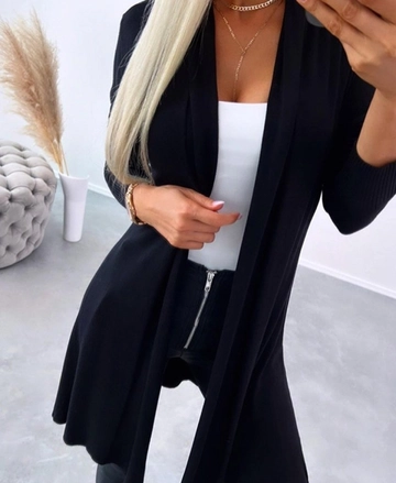 A wholesale clothing model wears  Women's Long Sleeve Viscose Fabric Cardigan - Black
, Turkish wholesale Cardigan of Janes