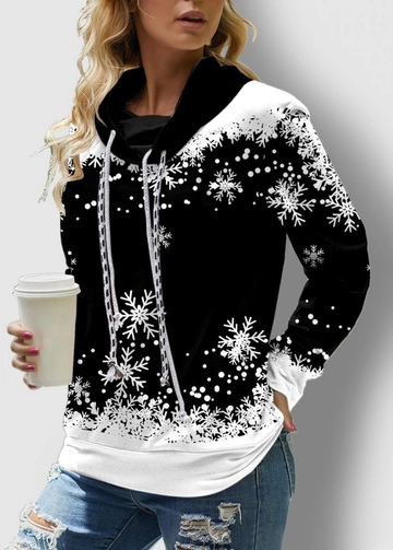 Ένα μοντέλο χονδρικής πώλησης ρούχων φοράει  Γυναικεία Μπλούζα Κατάδυσης Με Μακρυμάνικη Στάμπα Snowflake - Μαύρη
, τούρκικο Μπλούζα χονδρικής πώλησης από Janes