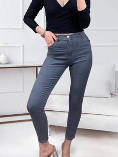 Veleprodajni model oblačil nosi jan13152-lycra-high-waist-jean-trousers-gray, turška veleprodaja Kavbojke od Janes