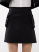 A wholesale clothing model wears jst10293-velvet-pocket-detail-mini-skirt-black, Turkish wholesale  of 