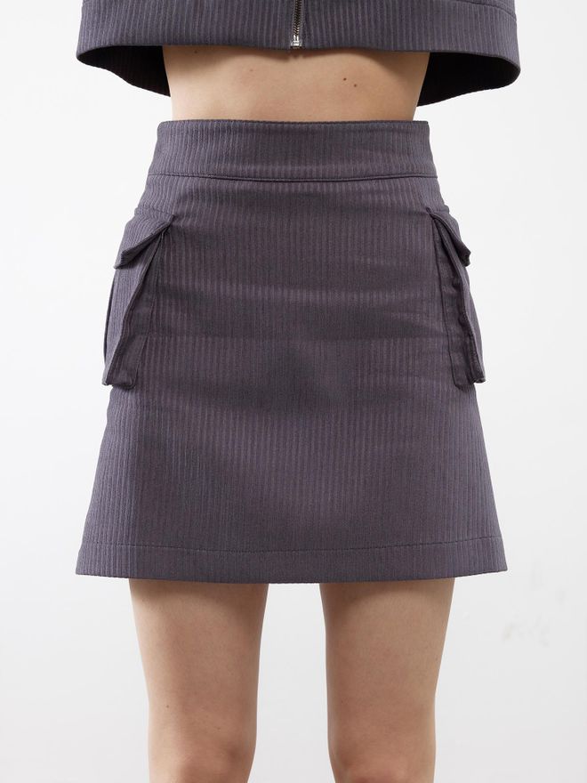 Juste Minigonna Con Dettaglio Tasche In Velluto Antracite Abbigliamento all'ingrosso Casuale