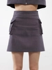 A wholesale clothing model wears jst10298-velvet-pocket-detail-mini-skirt-anthracite, Turkish wholesale  of 