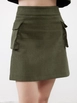 A wholesale clothing model wears jst10302-velvet-pocket-detail-mini-skirt-khaki, Turkish wholesale  of 