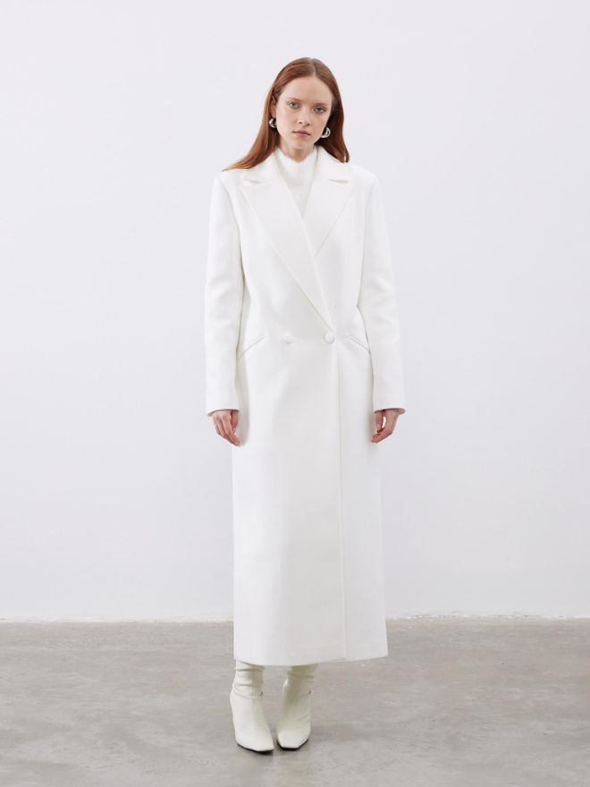 Juste معطف أبيض كبير الحجم مزدوج الصدر ملابس بالجملة غير رسمي