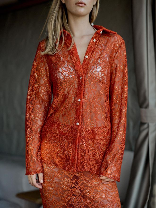 Juste قميص دانتيل مذهب باللون الأحمر ملابس بالجملة 4