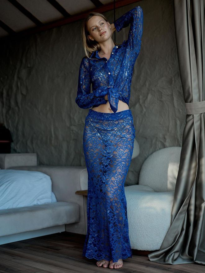 Juste Gonna Lunga In Pizzo Dorato Saks Abbigliamento all'ingrosso Elegante