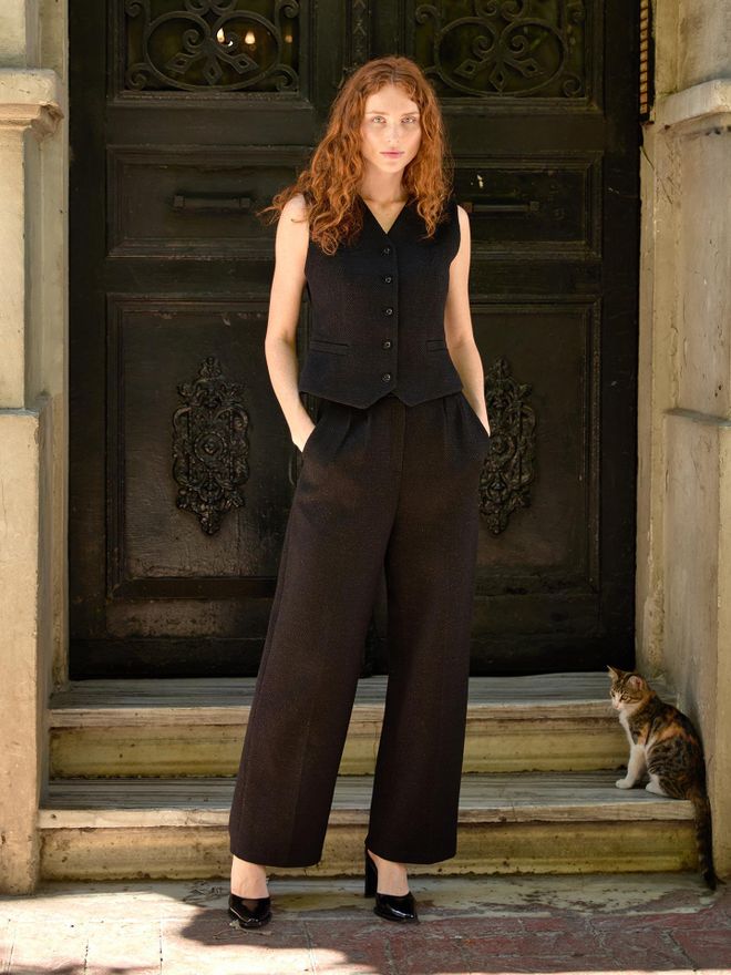 Juste Conjunto Pantalón chaleco Palazzo Negro De Punto Ropa al por mayor Formal