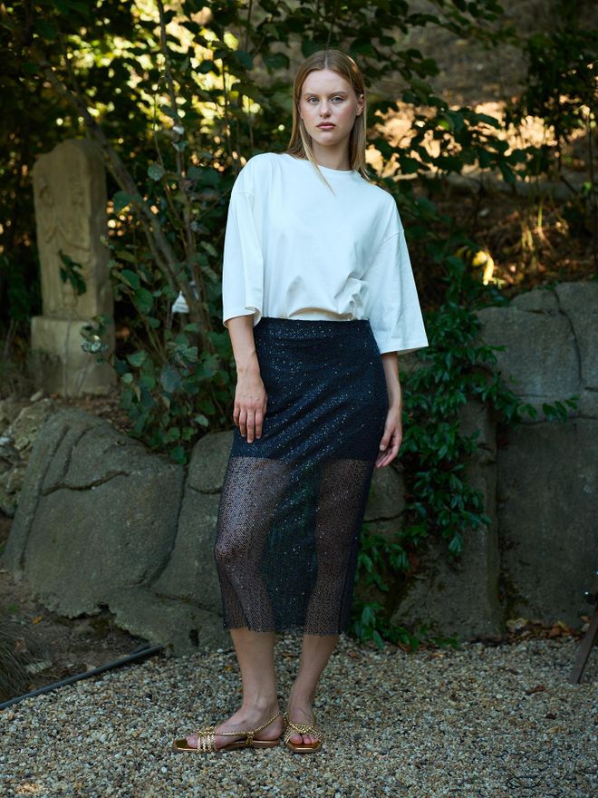 Juste Gonna Midi Con Paillettes Antracite Abbigliamento all'ingrosso Elegante