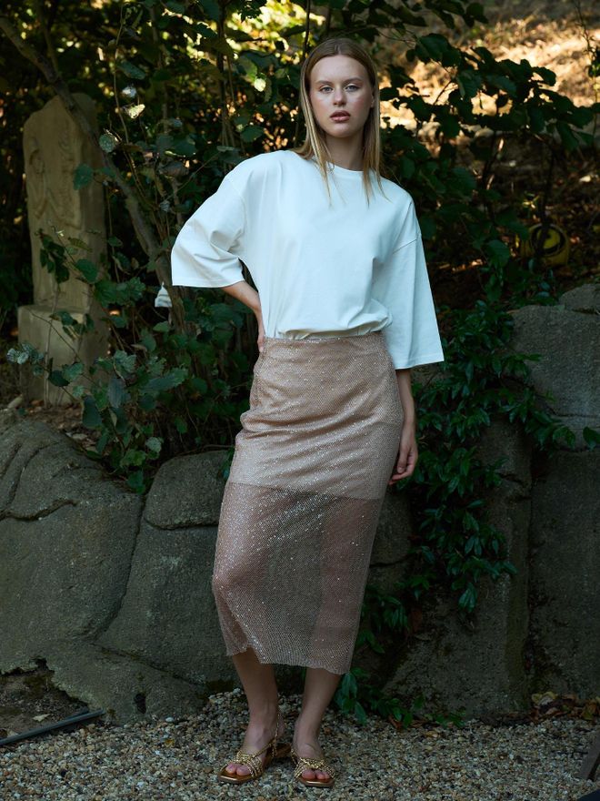 Juste Gonna Midi Con Paillettes Oro Abbigliamento all'ingrosso Elegante