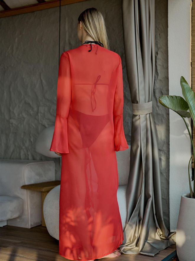 Juste Chiffon Ruffle Pareo Kimono Coral Wholesale Clothing Spring