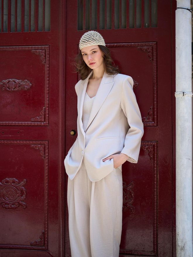 Juste Chaqueta Tipo Blazer Tensel Texturizada Beige Ropa al por mayor 0