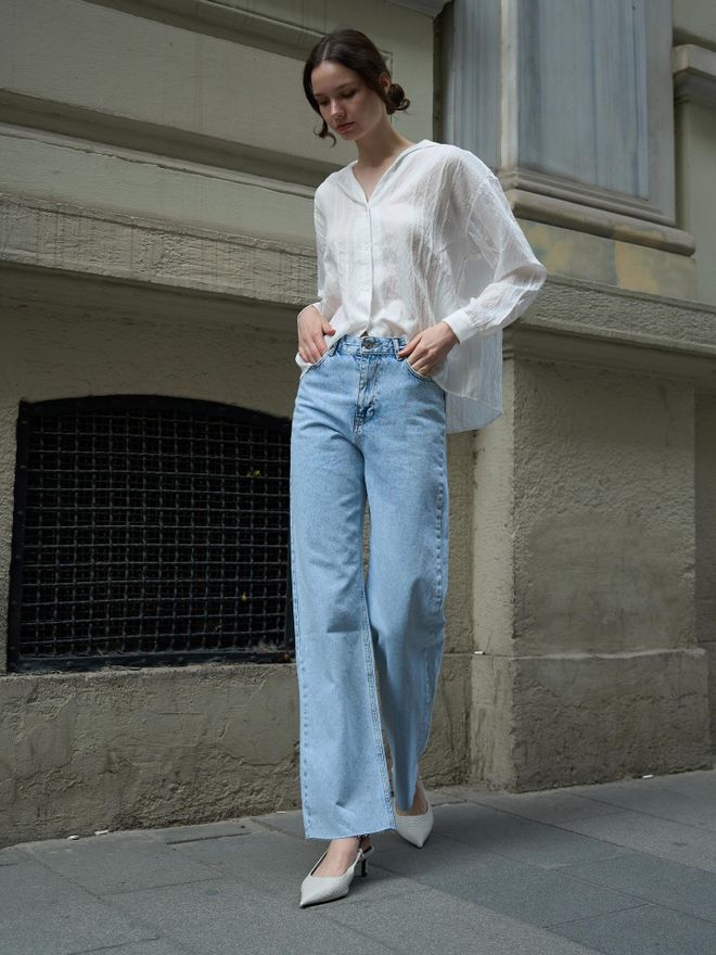 Juste Wide Leg Seamless Leg Jeans Blue Wholesale Clothing 0