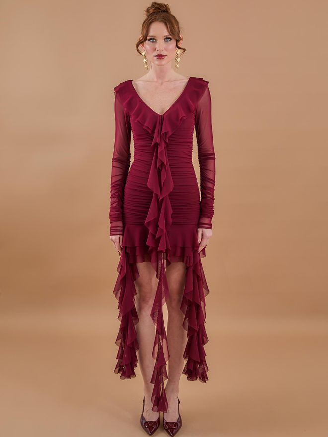 Juste Minivestido De Tul Con Volantes Y Volantes Burdeos Ropa al por mayor Elegante