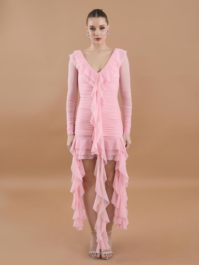 Juste Minivestido De Tul Con Volantes Y Volantes En Polvo Ropa al por mayor Elegante