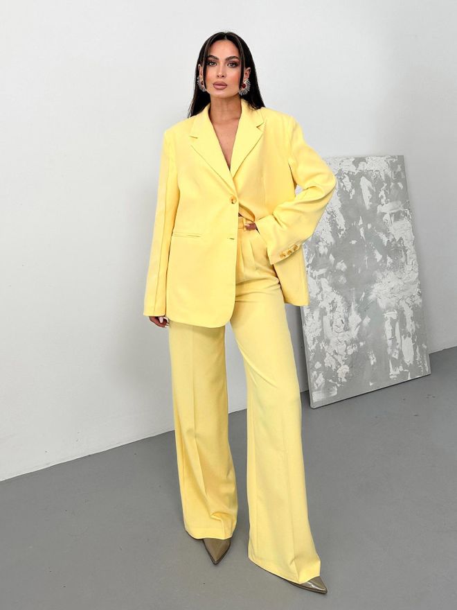 Juste Pantaloni Palazzo Plissettati Giallo Burro Abbigliamento all'ingrosso Nessun tessuto