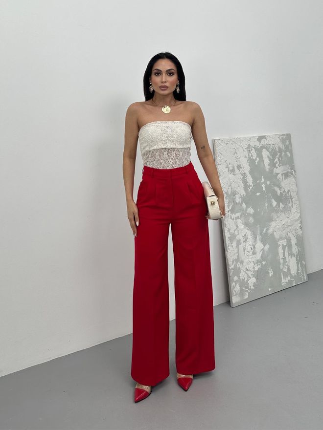 Juste Pantalones Palazzo Plisados Rojos Ropa al por mayor Formal