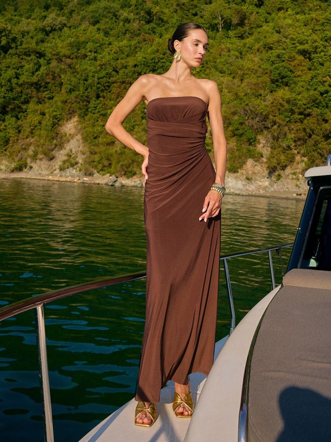 Juste Vestido Marrón Sin Tirantes Sexy Elegante Bodycon Maxi Ropa al por mayor Sexy