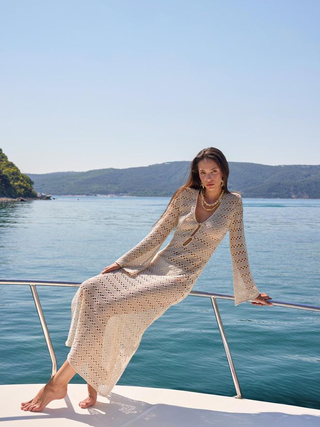 Juste Robe Beige Boho Fourreau À Manches Cloche Longues Vêtements en gros Décontracté