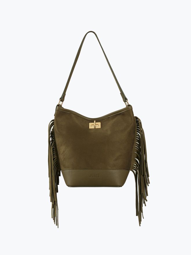 Juste Süet Püsküllü Omuz Çantası Haki Toptan Giyim 0