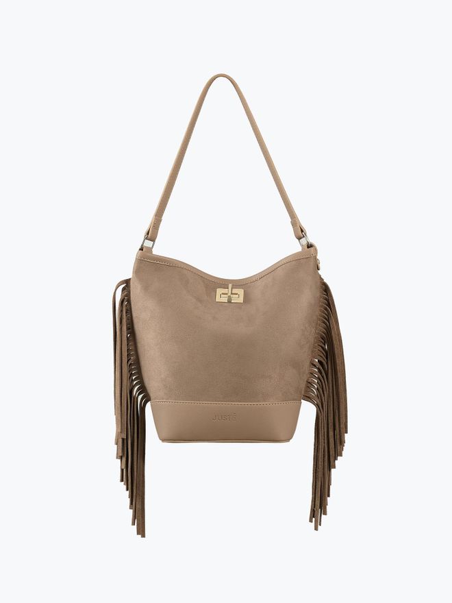 Juste Süet Püsküllü Omuz Çantası Vizon Toptan Giyim 0