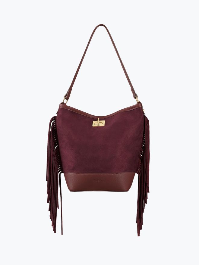 Juste Süet Püsküllü Omuz Çantası Bordo Toptan Giyim 0