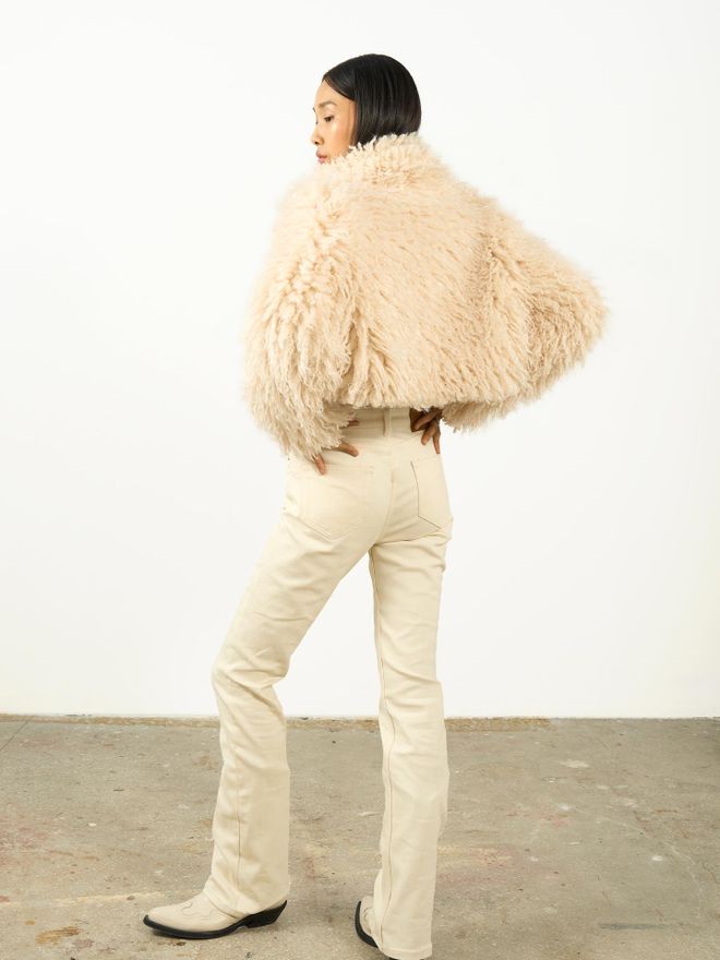 Juste Beige Glam Fur Oversized Fit Jacket Wholesale Clothing 5