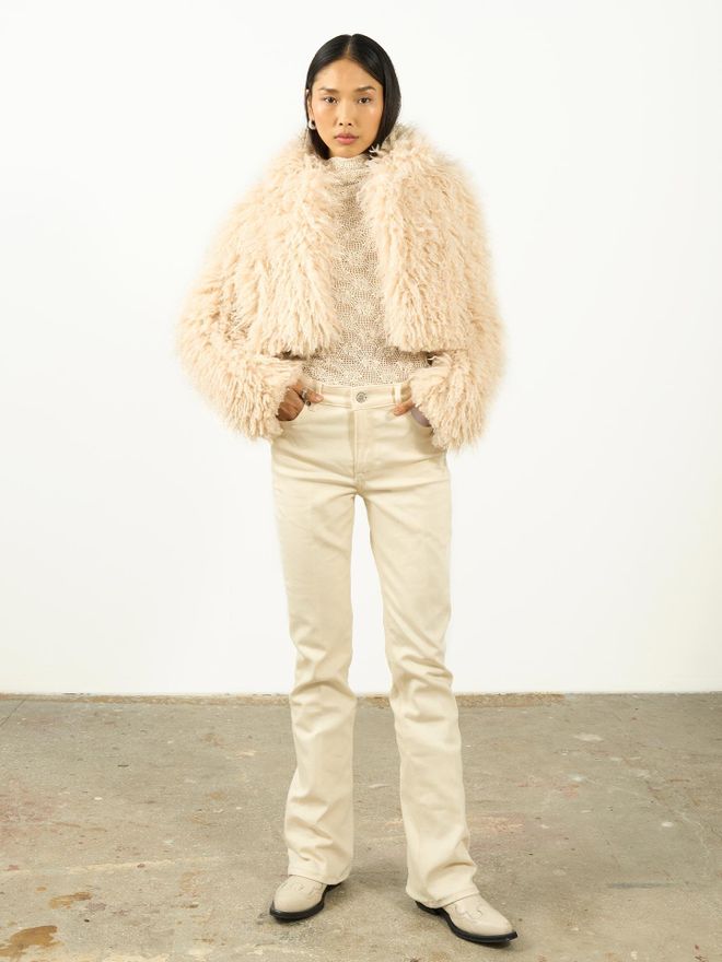 Juste Beige Glam Fur Oversized Fit Jacket Wholesale Clothing Work