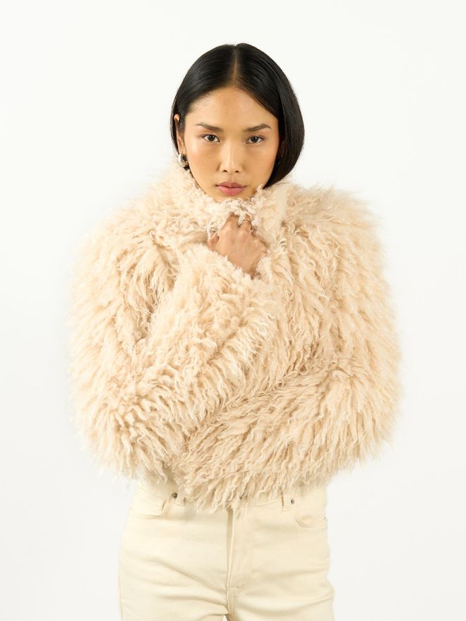 Juste Beige Glam Fur Oversized Fit Jacket Wholesale Clothing 1