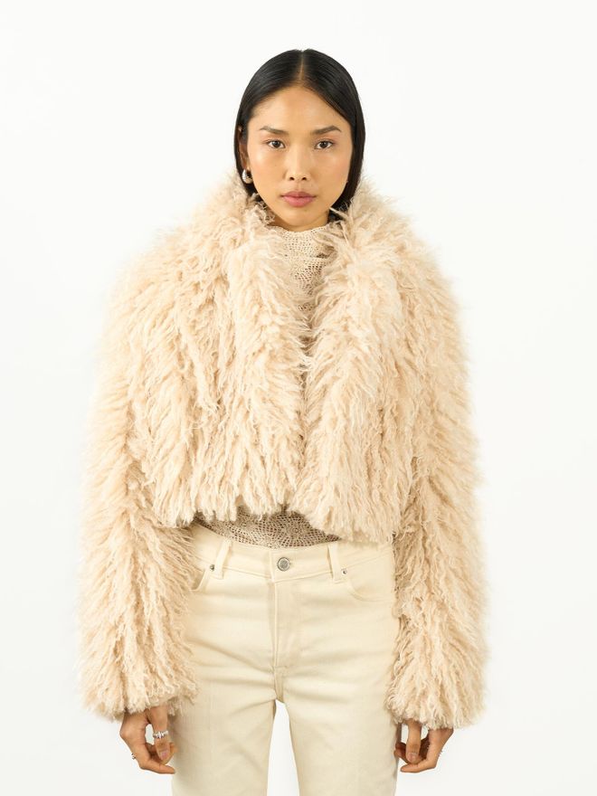 Juste Beige Glam Fur Oversized Fit Jacket Wholesale Clothing Fall