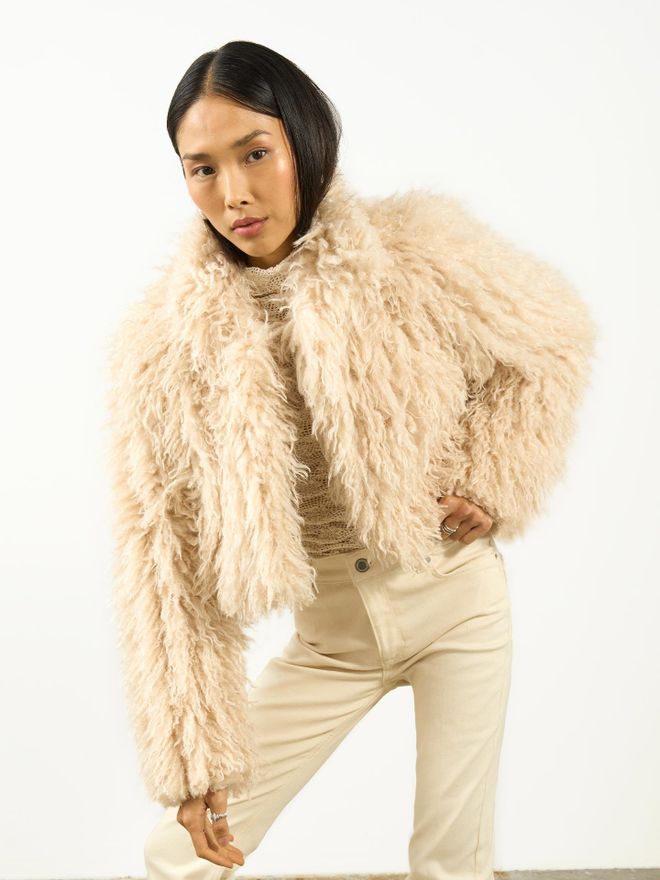 Juste Beige Glam Fur Oversized Fit Jacket Wholesale Clothing Vintage