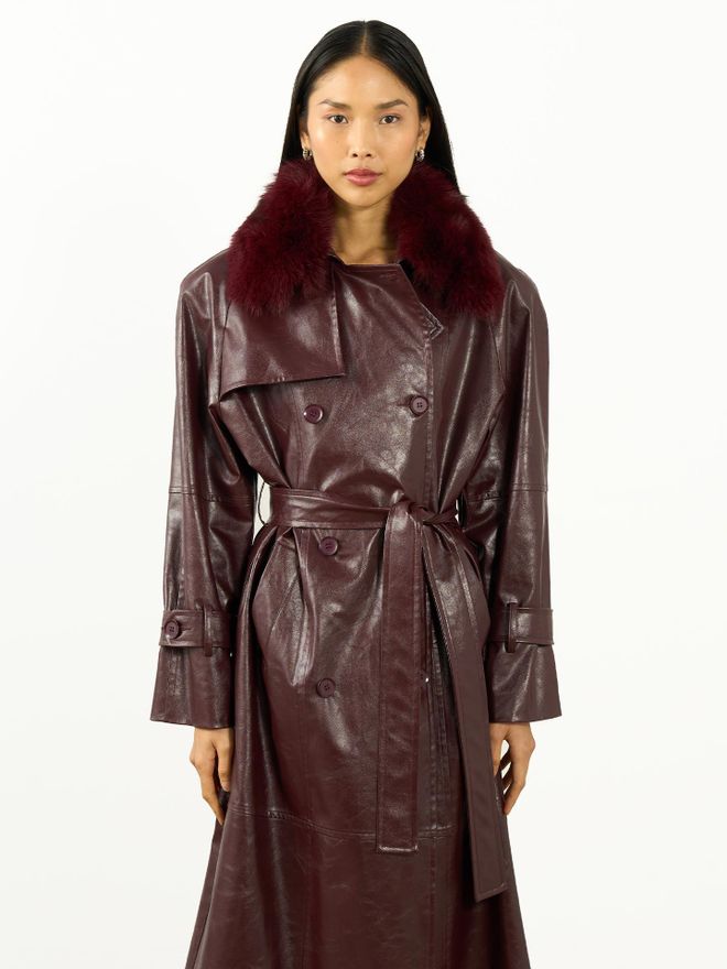 Juste Bordeauxrood Trenchcoat Elegant Double Breasted Gekerfde Kraag Groothandel Kleding Herfst