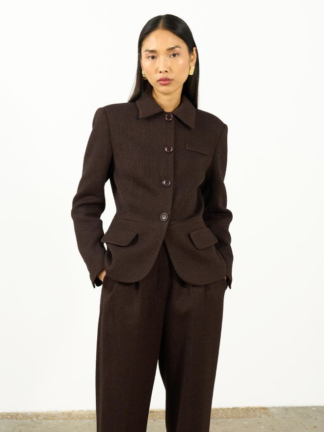 Juste Kahverengi Tek Düğmeli Blazer Ceket Toptan Giyim Gündelik