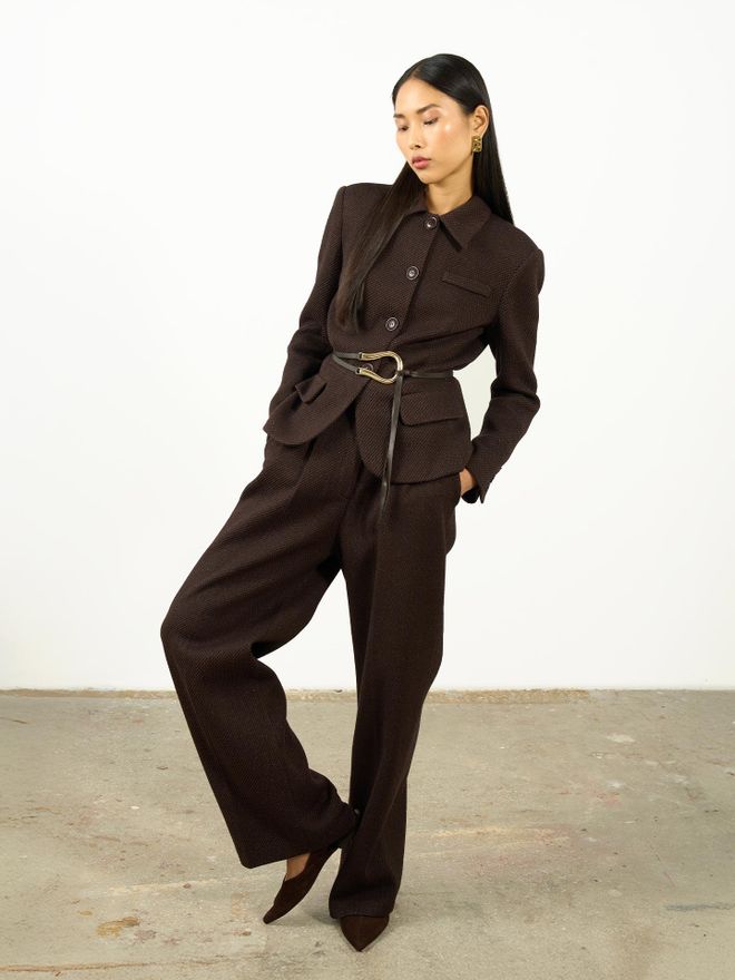 Juste Kahverengi Zarif Resmi Havuç Pantolon Toptan Giyim Resmi