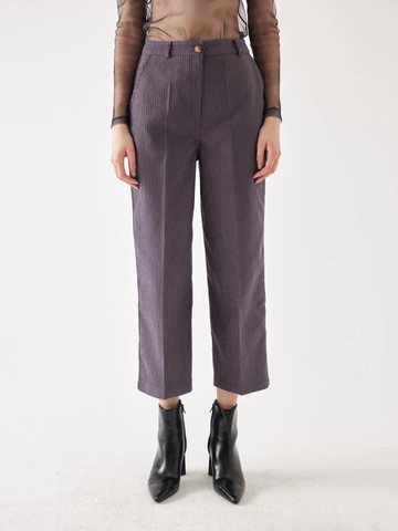 Een kledingmodel uit de groothandel draagt  Fluwelen antraciet broek met korte pijpen
, Turkse groothandel Broek van Juste