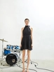 A wholesale clothing model wears jst10190-organza-black-mini-evening-dress, Turkish wholesale  of 