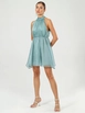 A wholesale clothing model wears jst10202-organza-halter-neck-green-dress, Turkish wholesale  of 