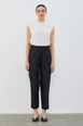 A wholesale clothing model wears kdb10722-taffeta-sofa-high-waist-trousers-black, Turkish wholesale  of 