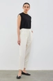 A wholesale clothing model wears kdb10721-taffeta-sofa-high-waist-trousers-ecru, Turkish wholesale  of 
