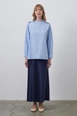 A wholesale clothing model wears kdb10737-shoulder-gold-detailed-striped-shirt-light-blue, Turkish wholesale  of 