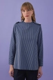 A wholesale clothing model wears kdb10775-shoulder-gold-detailed-striped-shirt-navy-blue, Turkish wholesale  of 