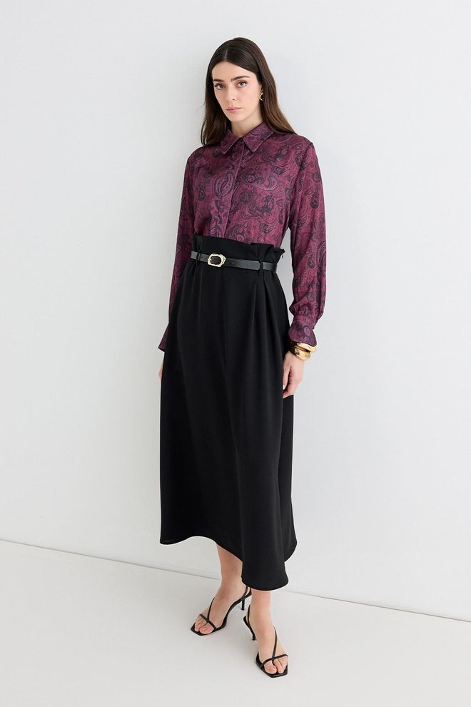 Kadriye Baştürk Pleated Skirt With Belt Black Wholesale Clothing Casual