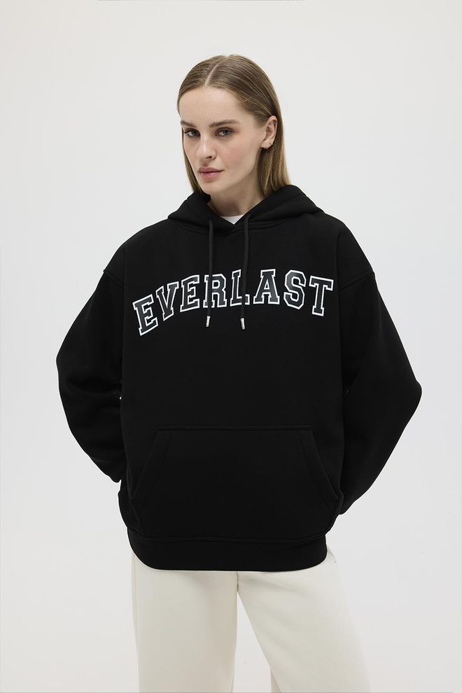 Kadriye Baştürk Printed Oversized Hooded Sweatshirt Navy Blue Wholesale Clothing Casual