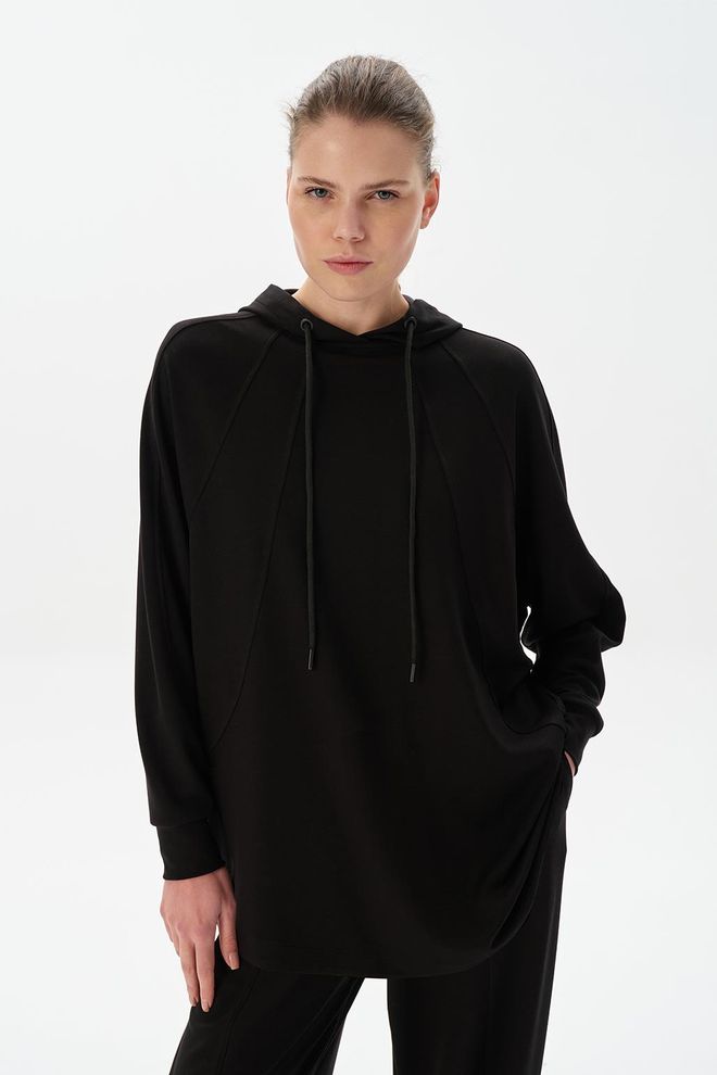 Kadriye Baştürk Modal Knit Hooded Sweatshirt Black Wholesale Clothing Casual