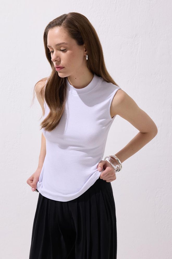 Kadriye Baştürk بلوزة قطنية قابلة للتمدد بدون أكمام بيضاء ملابس بالجملة عيد ميلاد