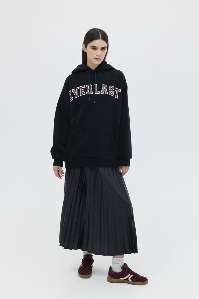 Kadriye Baştürk Printed Oversized Hooded Sweatshirt Black Wholesale Clothing Casual
