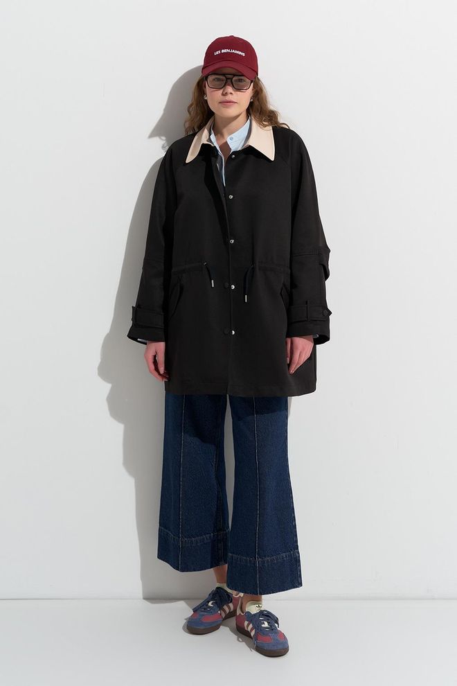 Kadriye Baştürk Casual Midi Trench Coat Black Wholesale Clothing Casual