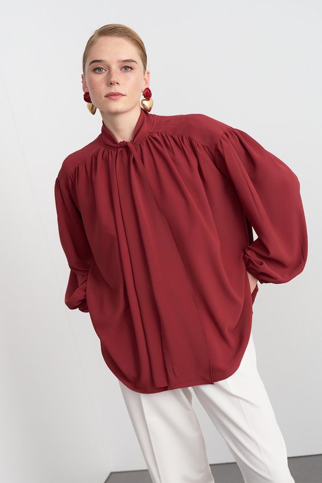 Kadriye Baştürk Chemise À Écharpe Melsa Bordeaux Vêtements en gros Élégant